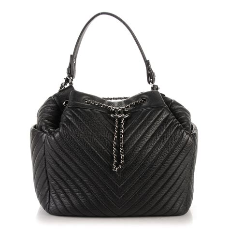 chanel drawstring deerskin|CHANEL Deerskin Chevron Large CC Chain Bucket Drawstring .